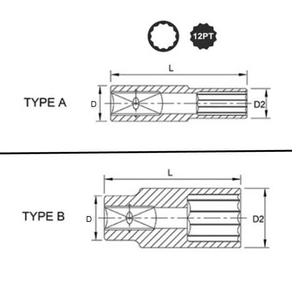 Chiave Lunga Poligonale M14 | 63 mm | Attacco 3/8″ Marca Toptul