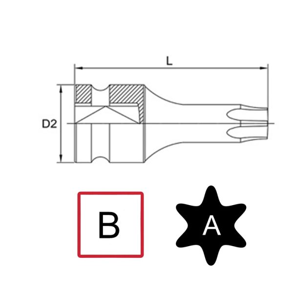 Chiave Bussola Maschio Impact Torx T70 | Attacco 3/4″ | Lunghezza 105mm