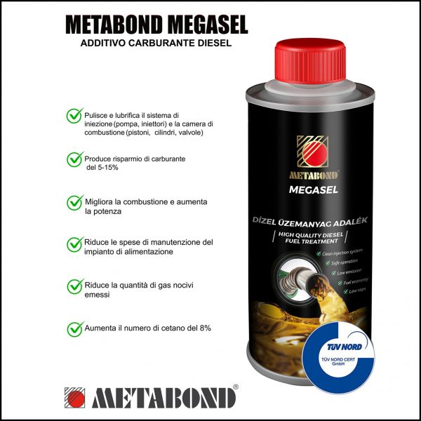 Metabond Megasel Additivo Carburante Diesel Lubrificante Carburante Pulizia Iniettori 250ml