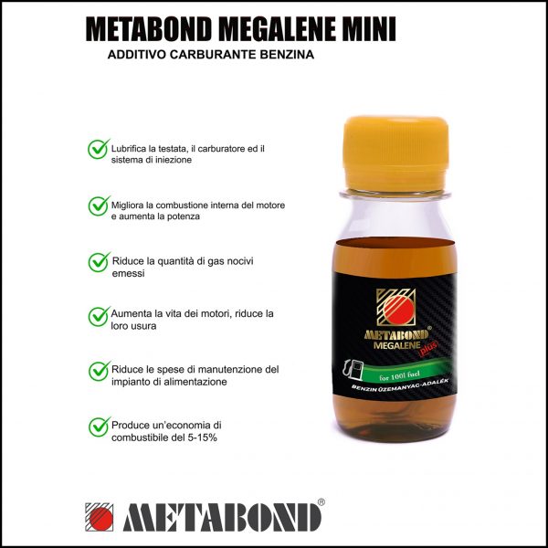 Metabond Megalene Plus Additivo Carburante Benzina Pulizia Valvole Pulizia Sistema Alimentazione 50ml