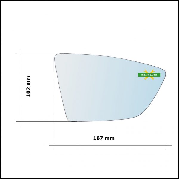 Vetro Specchio Retrovisore Cromato Asferico Lato Dx-Passeggero Per Seat Ibiza V (KJ1) dal 2017>
