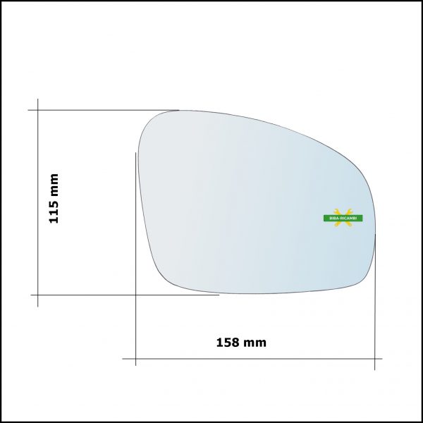 Vetro Specchio Retrovisore Cromato Lato Dx-Passeggero Per Skoda Roomster (5J) dal 2006-2015