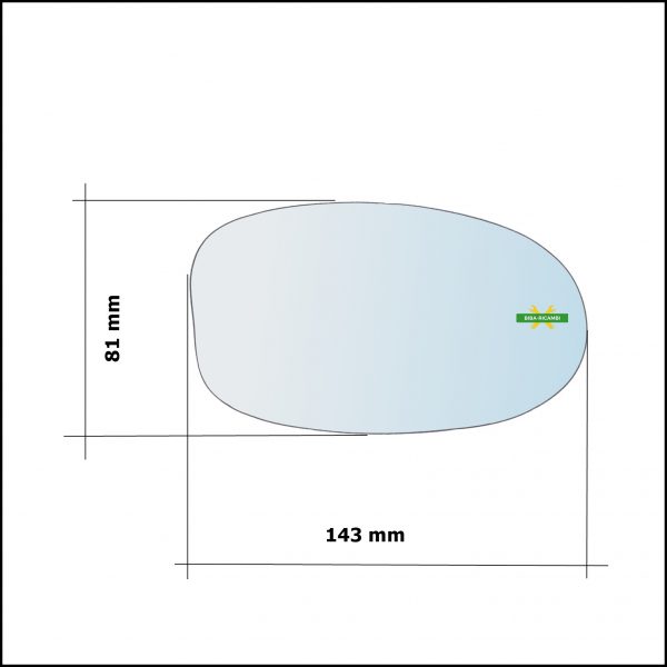 Vetro Specchio Retrovisore Cromato Asferico Lato Sx-Guidatore Per Fiat Seicento (187) dal 1997-2010