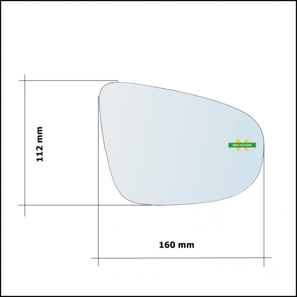 Vetro Specchio Retrovisore Cromato Lato Sx-Guidatore Per Volkswagen Touran II (1T3) dal 2010-2015