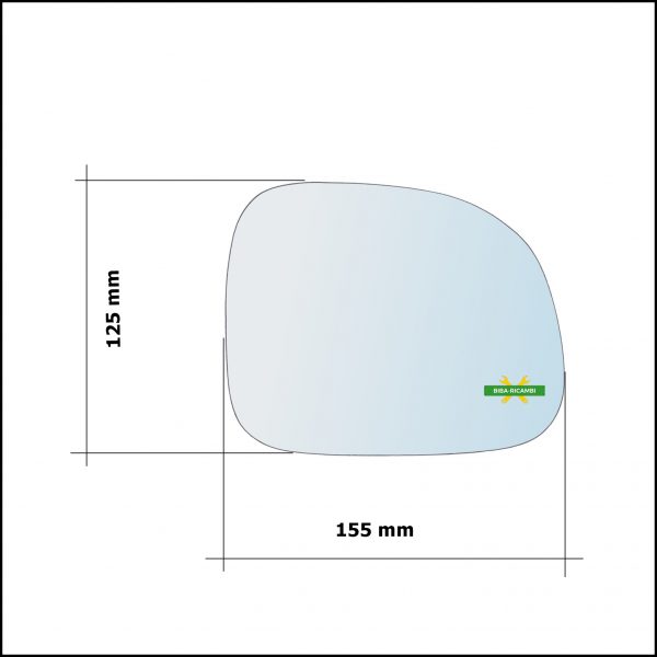 Vetro Specchio Retrovisore Cromato Asferico Lato Sx-Guidatore Per Fiat Panda II (169) solo dal 2008> (Specchio piu Grande)