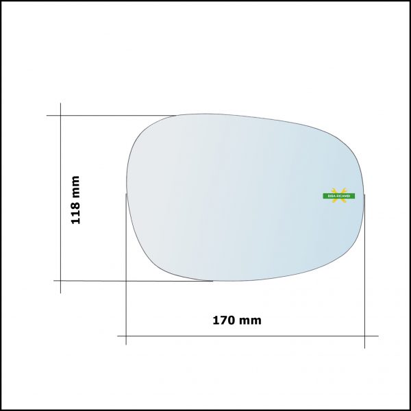 Vetro Specchio Retrovisore Cromato Asferico Lato Dx-Passeggero Per Bmw Serie 1 (E81,E82,E87,E88) solo dal 2009-2013
