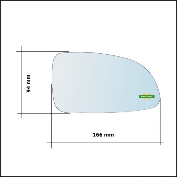 Vetro Specchio Retrovisore Cromato Lato Dx-Passeggero Per Hyundai Accent II (LC) solo dal 2001-2003