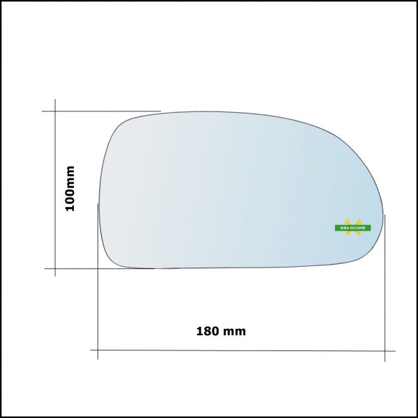 Vetro Specchio Retrovisore Cromato Lato Dx-Passeggero Per Hyundai Elantra I (XD) dal 2000-2006