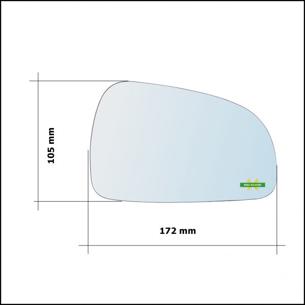 Vetro Specchio Retrovisore Cromato Asferico Lato Dx-Passeggero Per Hyundai Matrix (FC) dal 2001-2007