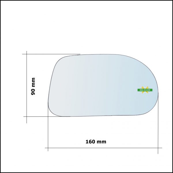 Vetro Specchio Retrovisore Cromato Asferico Lato Dx-Passeggero Per Fiat Marea (185) solo dal 1996-2002
