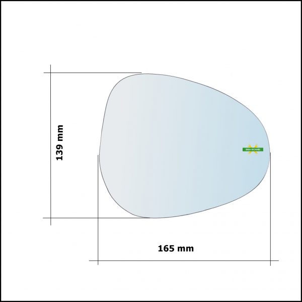 Vetro Specchio Retrovisore Cromato Asferico Lato Sx-Guidatore Per Lancia Ypsilon I (843) solo dal 2009-2011