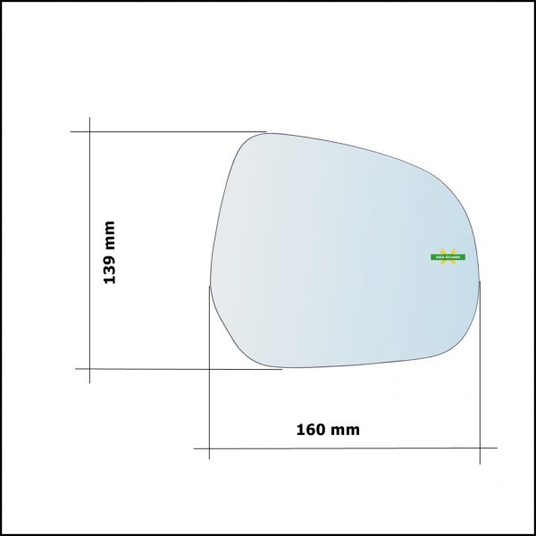 Vetro Specchio Retrovisore Cromato Asferico Lato Dx-Passeggero Per Opel Agila B (H08) dal 2008-2014