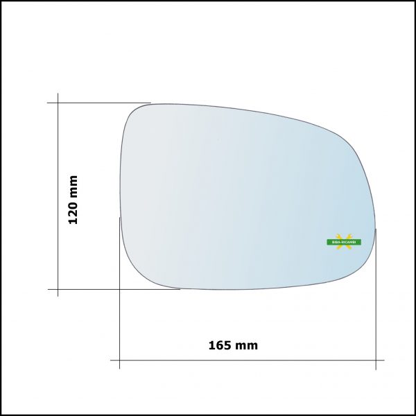 Vetro Specchio Retrovisore Cromato Asferico Lato Sx-Guidatore Per Volvo V60 I (155) dal 2010>