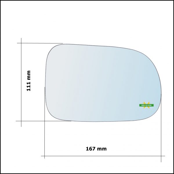 Vetro Specchio Retrovisore Cromato Asferico Lato Sx-Guidatore Per Suzuki Swift II (EA) solo dal 2003-2005