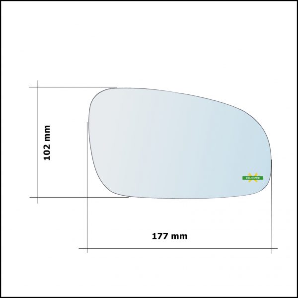 Vetro Specchio Retrovisore Cromato Asferico Lato Dx-Passeggero Per Volvo S60 I (384) solo dal 2000-2003