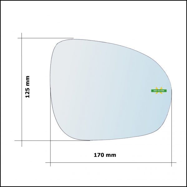 Vetro Specchio Retrovisore Cromato Asferico Lato Sx-Guidatore Per Fiat 500X (334) dal 2014>