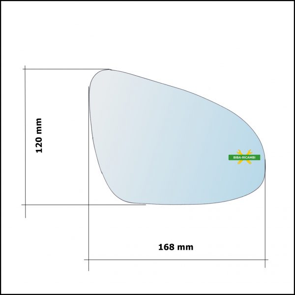 Vetro Specchio Retrovisore Cromato Lato Dx-Passeggero Per Citroen C1 II (PA) dal 2014>