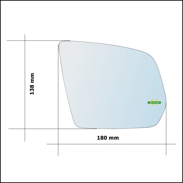 Vetro Specchio Retrovisore Cromato Asferico Lato Sx-Guidatore Per Mercedes Classe GL I (X164) solo dal 2009-2011