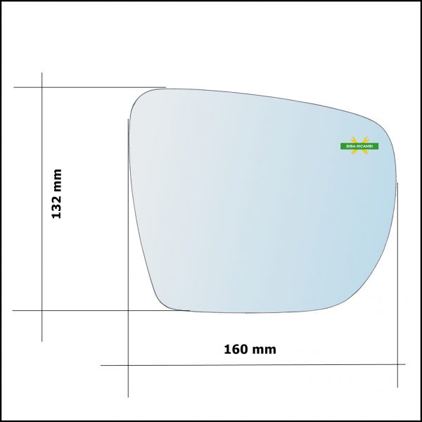 Vetro Specchio Retrovisore Cromato Asferico Lato Sx-Guidatore Per Hyundai ix35 (LM, EL, ELH) 2009>