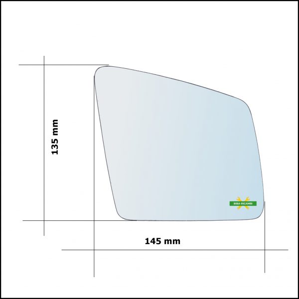 Vetro Specchio Retrovisore Cromato Lato Dx-Passeggero Per Mercedes GLE (W166) dal 2015>