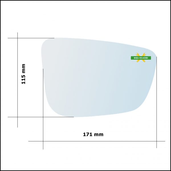 Vetro Specchio Retrovisore Asferico Lato Dx-Passeggero Per Bmw Serie 5 (G30,G31) dal 2016-2019