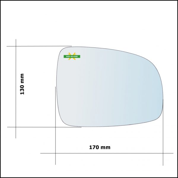 Vetro Specchio Retrovisore Asferico Lato Dx-Passeggero Per Nissan Note I (E11) dal 2005-2012