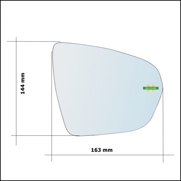 Vetro Specchio Retrovisore Asferico Lato Dx-Passeggero Per DS 7 Crossback (J) dal 2017>