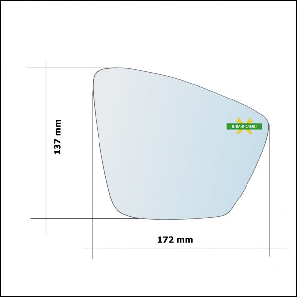 Vetro Specchio Retrovisore Asferico Lato Dx-Passeggero Per Skoda Karoq (NU7) dal 2017>