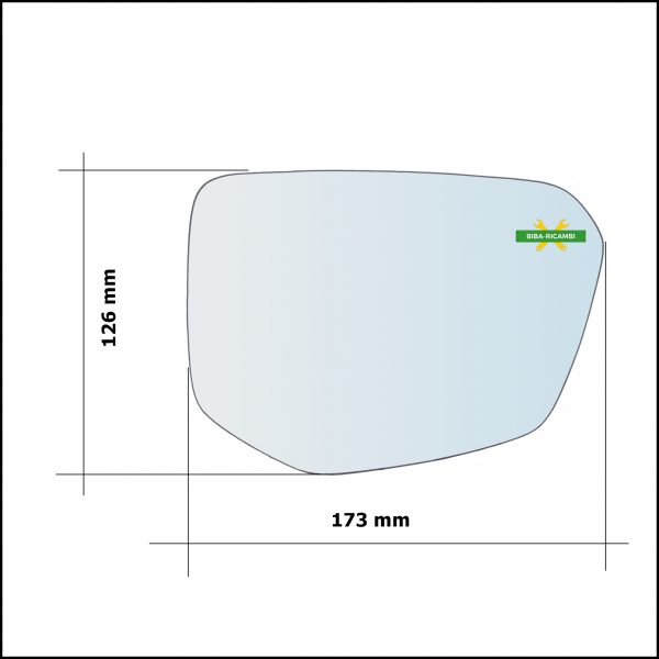 Vetro Specchio Retrovisore Asferico Lato Dx-Passeggero Per Honda Civic X (FC,FK) dal 2016>