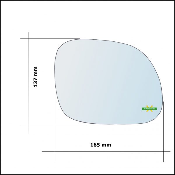 Vetro Specchio Retrovisore Asferico Lato Dx-Passeggero Per Kia Soul II (PS) dal 2014>