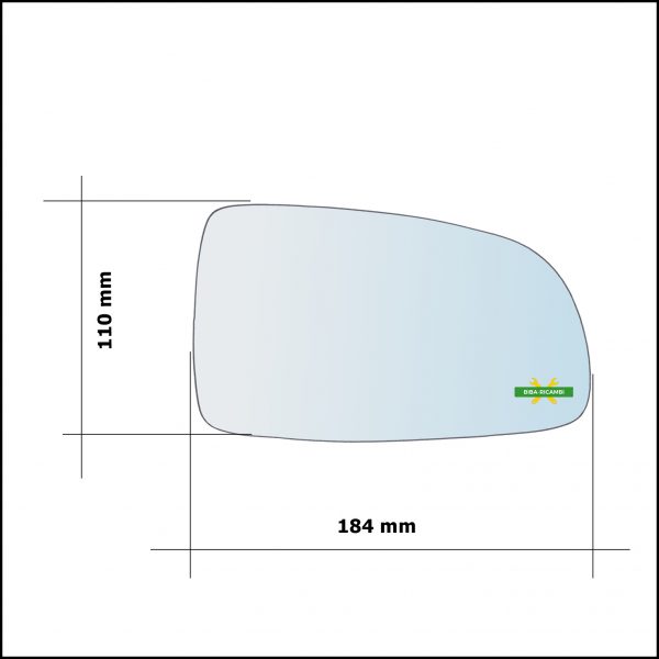 Vetro Specchio Retrovisore Lato Sx-Guidatore Per Chevrolet Aveo (T250, T255) solo dal 2007-2010