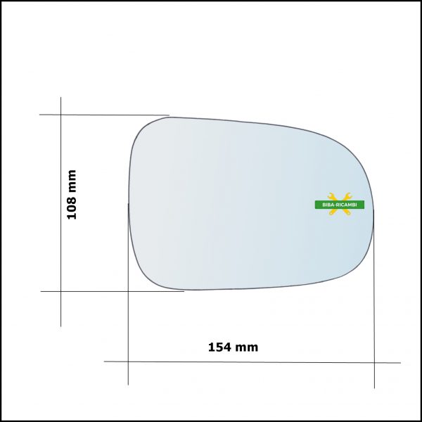 Vetro Specchio Retrovisore Asferico Lato Dx-Passeggero Per Daihatsu Sirion (M1) dal 1998-2005