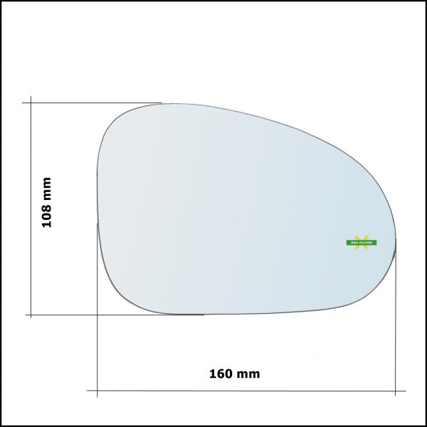 Vetro Specchio Retrovisore Cromato Lato Sx-Guidatore Per Daewoo Matiz II (M200) dal 2005>