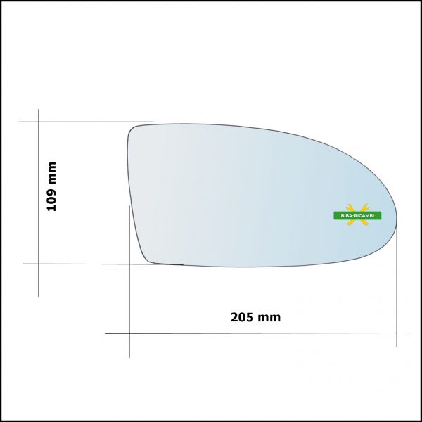 Vetro Specchio Retrovisore Lato Sx-Guidatore Per Hyundai Accent III (MC) dal 2005-2009