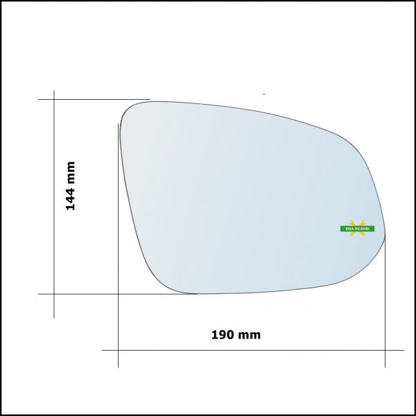 Vetro Specchio Retrovisore Asferico Lato Dx-Passeggero Per Toyota Hilux VIII Pick-up (N1) dal 2015>
