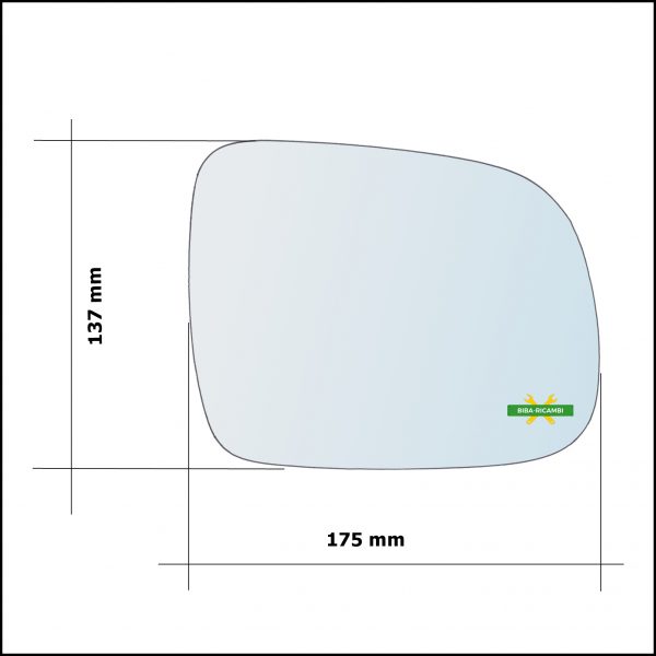 Vetro Specchio Retrovisore Lato Sx-Guidatore Per Lexus Rx (U3) dal 2003-2008