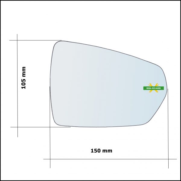 Vetro Specchio Retrovisore Lato Dx-Passeggero Per Vw Polo (AW1) dal 2017>