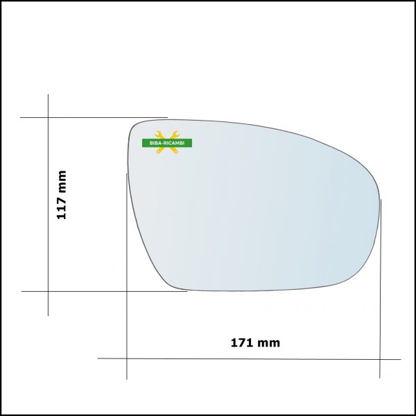 Vetro Specchio Retrovisore Lato Sx-Guidatore Per Hyundai i20 II (GB, IB) dal 2014>