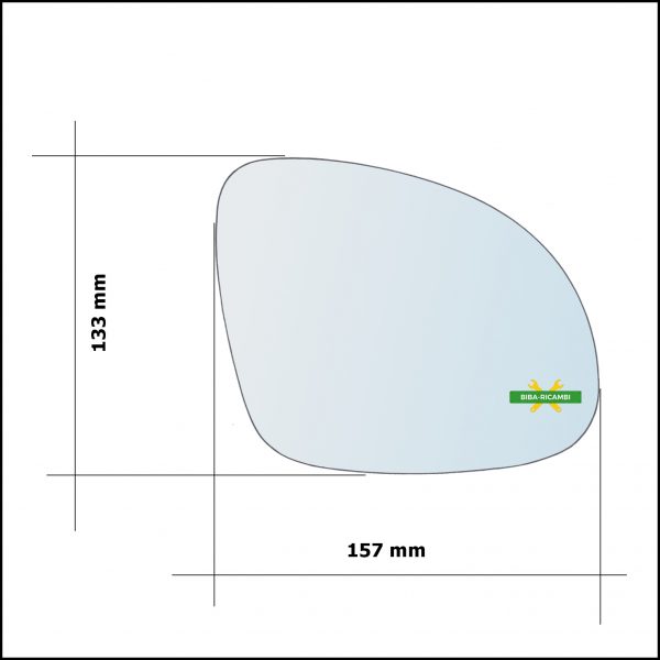 Vetro Specchio Retrovisore Asferico Lato Dx-Passeggero Per Skoda Yeti (5L) dal 2009-2017
