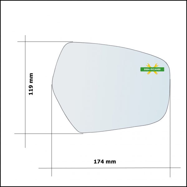 Vetro Specchio Retrovisore Asferico Lato Dx-Passeggero Per Ssangyong Tivoli dal 2015>