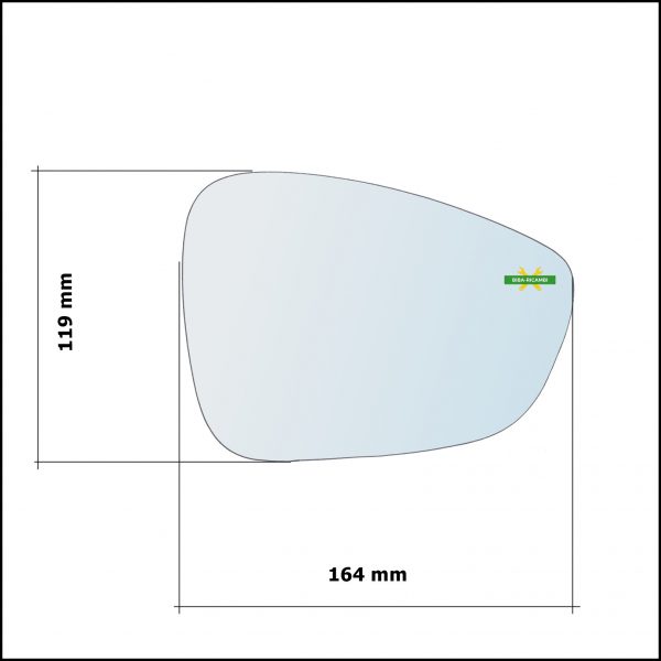 Vetro Specchio Retrovisore Cromato Lato Sx-Guidatore Per Peugeot 508 I dal 2010>