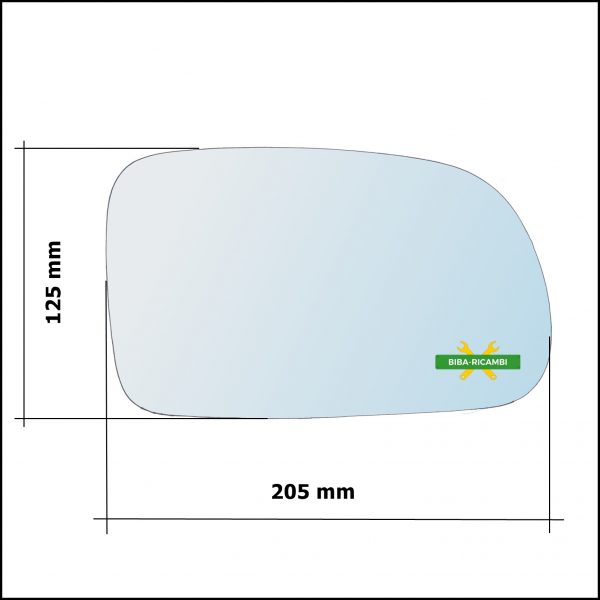 Vetro Specchio Retrovisore Cromato Lato Dx-Passeggero Per Ssangyong Kyron dal 2005>
