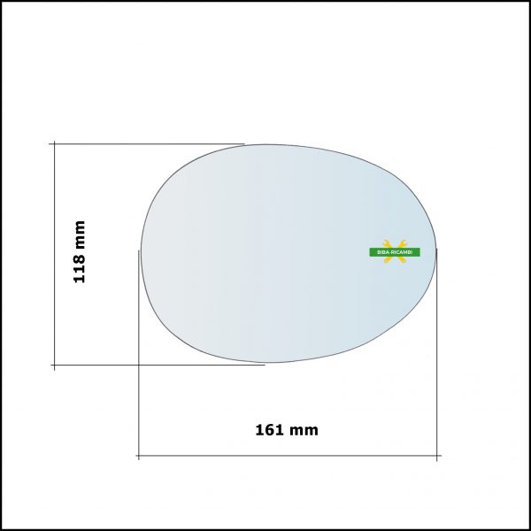 Vetro Specchio Retrovisore Cromato Lato Dx-Passeggero Per Citroen C1 I (PM) dal 2005-2014