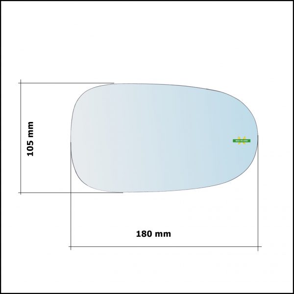 Vetro Specchio Retrovisore Cromato Asferico Lato Dx-Passeggero Per Nissan Almera II (N16) dal 2000-2006