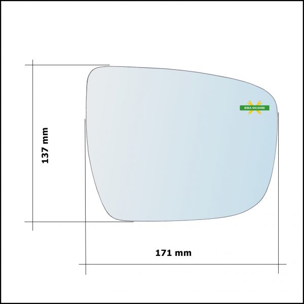 Piastra Specchio Retrovisore Termica Lato Dx-Passeggero Per Nissan Qashqai II (J11) dal 2013>