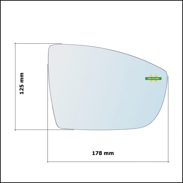 Piastra Specchio Retrovisore Termica Asferica Lato Dx-Passeggero Per Ford C-Max II (DXA) dal 2010>
