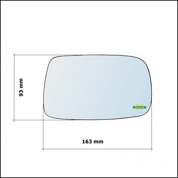 Vetro Specchio Retrovisore Cromato Asferico Lato Dx-Passeggero Per Toyota Yaris I (P1) dal 1999-2005 (versione Giapponese)