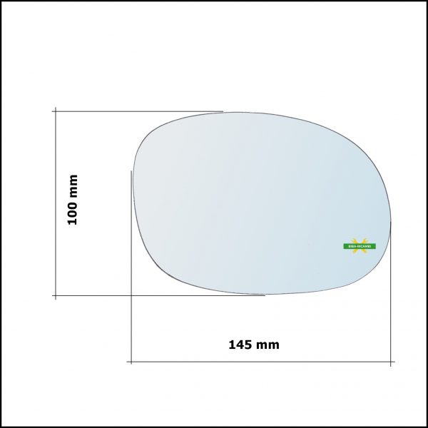 Vetro Specchio Retrovisore Cromato Asferico Lato Sx-Guidatore Per Citroen C3 I (FC) dal 2002>