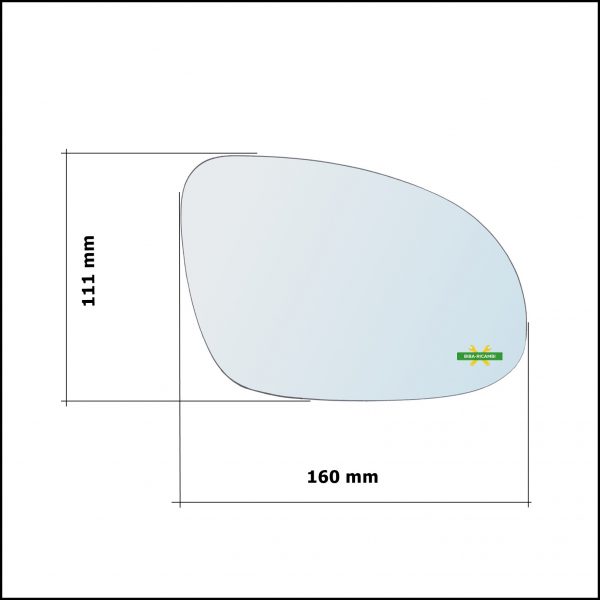 Vetro Specchio Retrovisore Cromato Lato Sx-Guidatore Per Skoda Superb I (3U4) solo dal 2006-2008