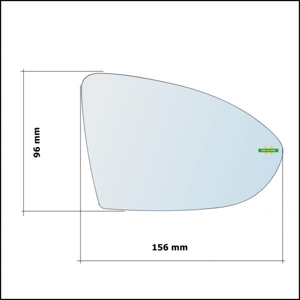 Vetro Specchio Retrovisore Cromato Asferico Lato Sx-Guidatore Per Volkswagen Golf Alltrack VII (BA5) dal 2014>